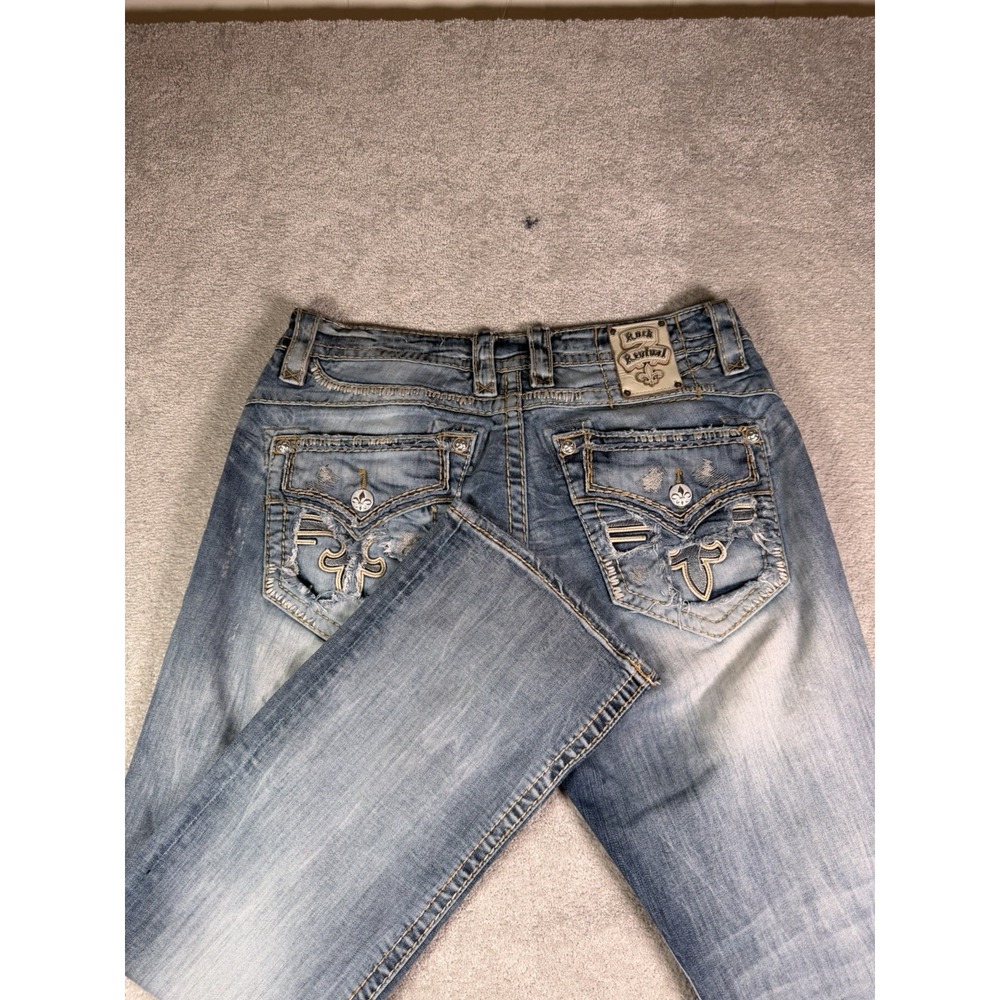Rock Revival Jeans Mens 36x34 Blue Casual Distressed Chester Relaxed Straight